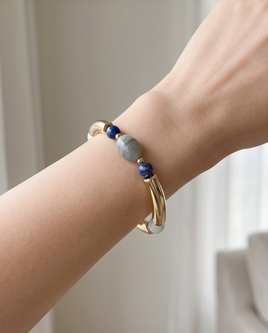 Bracelet Lithothérapie Amazonite & Lapis Lazuli – Sérénité & Expression