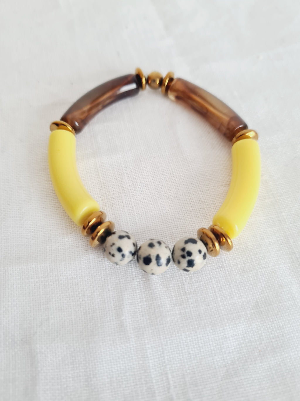 Bracelet jaspe dalmatien acétate - Perles acier inoxydable