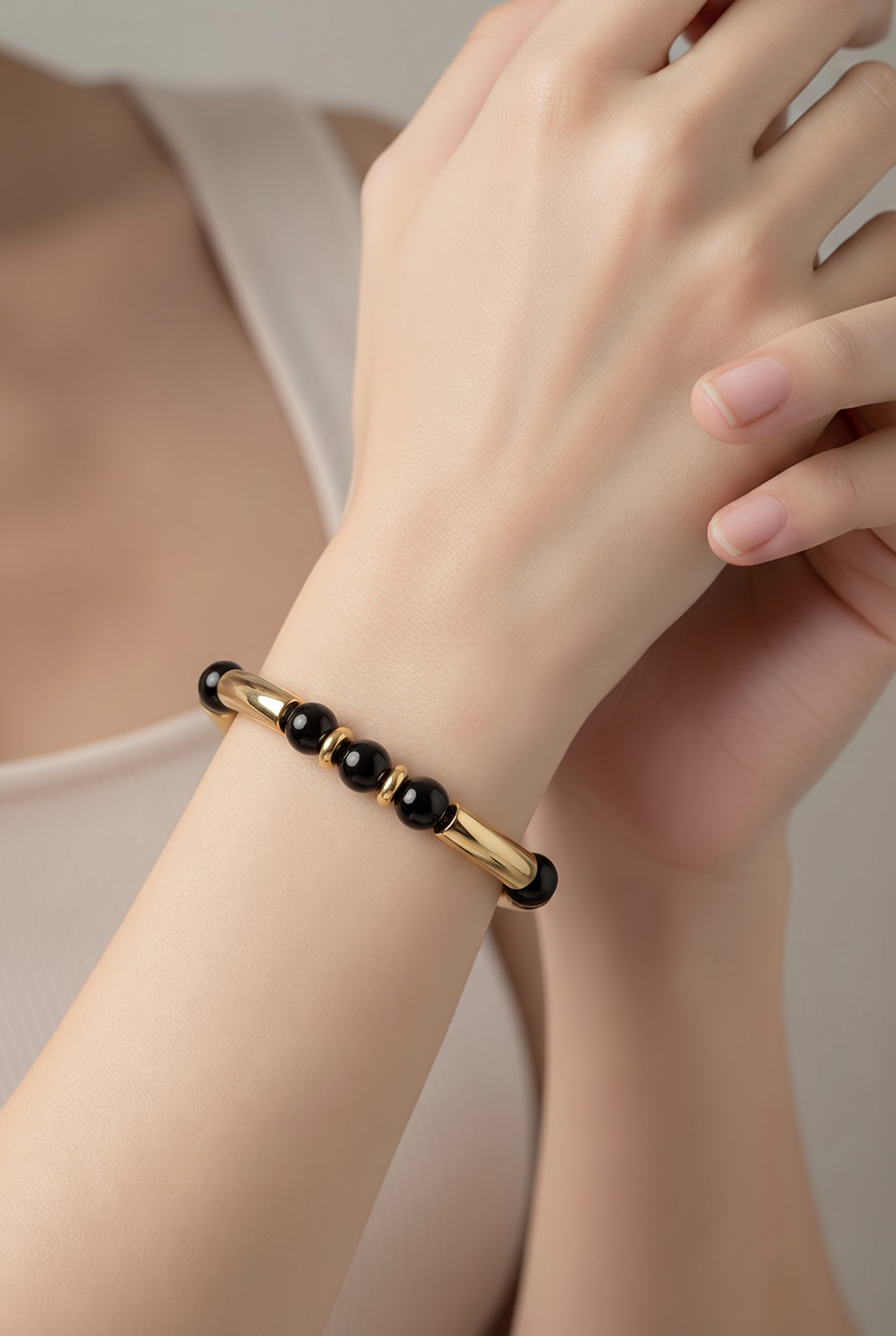 Bracelet Élégant Verre & Lumière Noir – Fait Main France