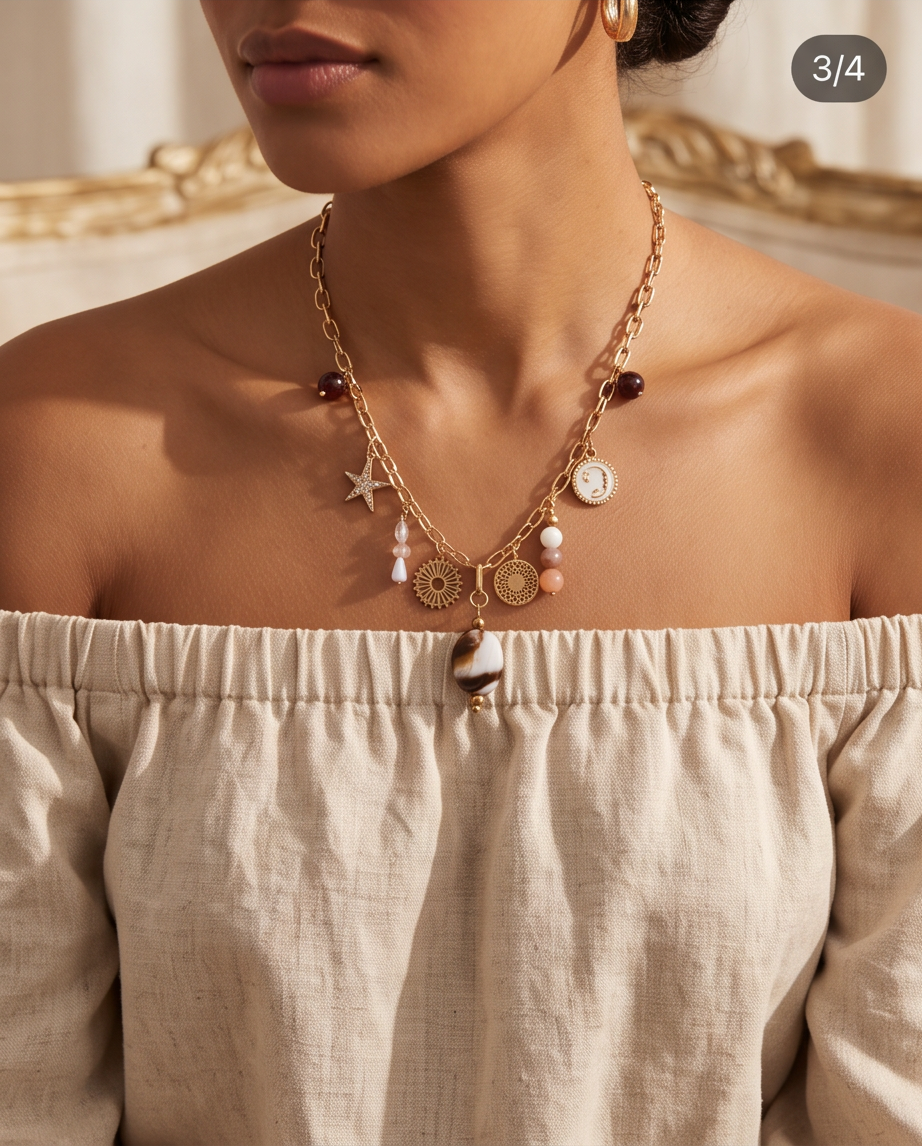 Collier Loana - Nacre & Pierre Naturelle, Acier Inoxydable