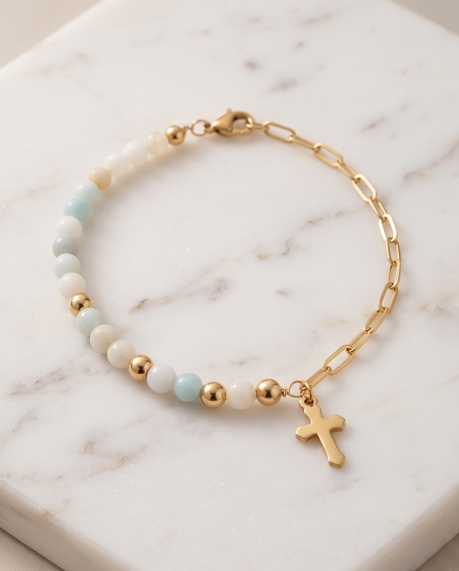 Bracelet amazonite - Perles naturelles acier inoxydable alma