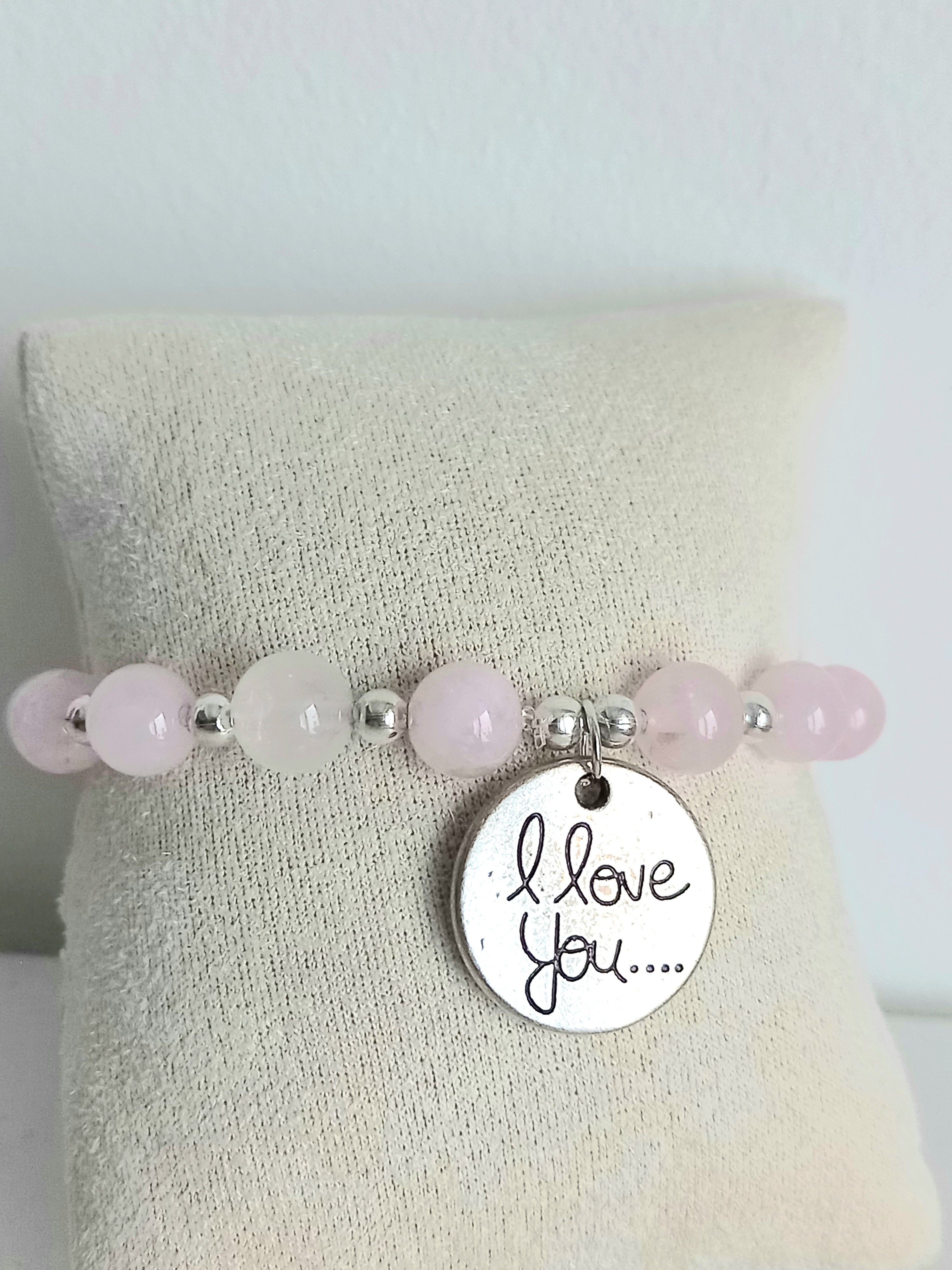 Bracelet lithothérapie Love quartz rose - Élastique acier inoxydable 15cm