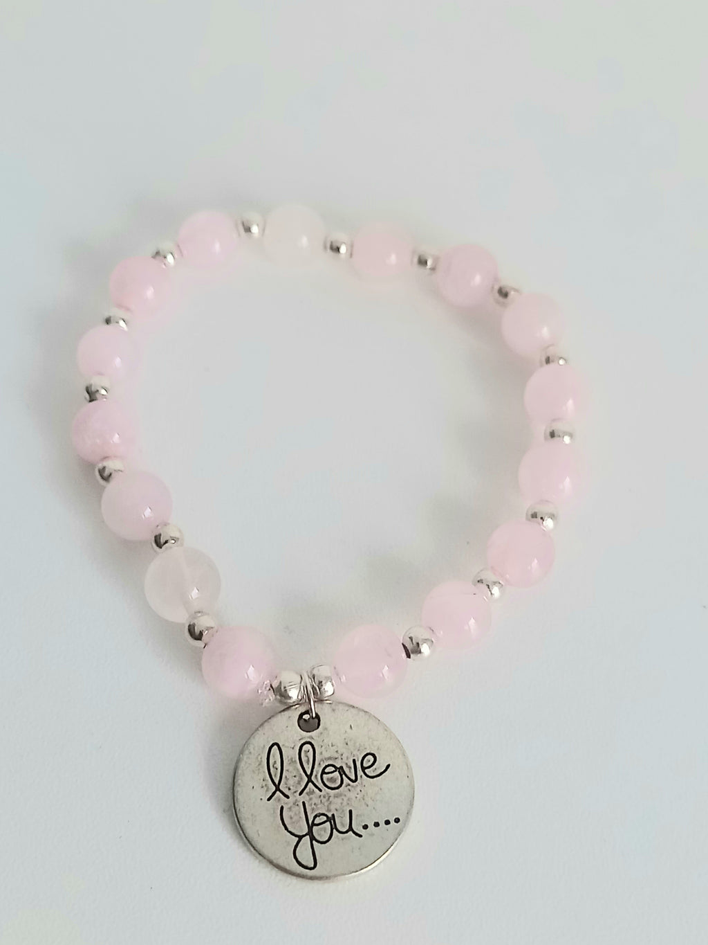 Bracelet lithothérapie Love quartz rose - Élastique acier inoxydable 15cm
