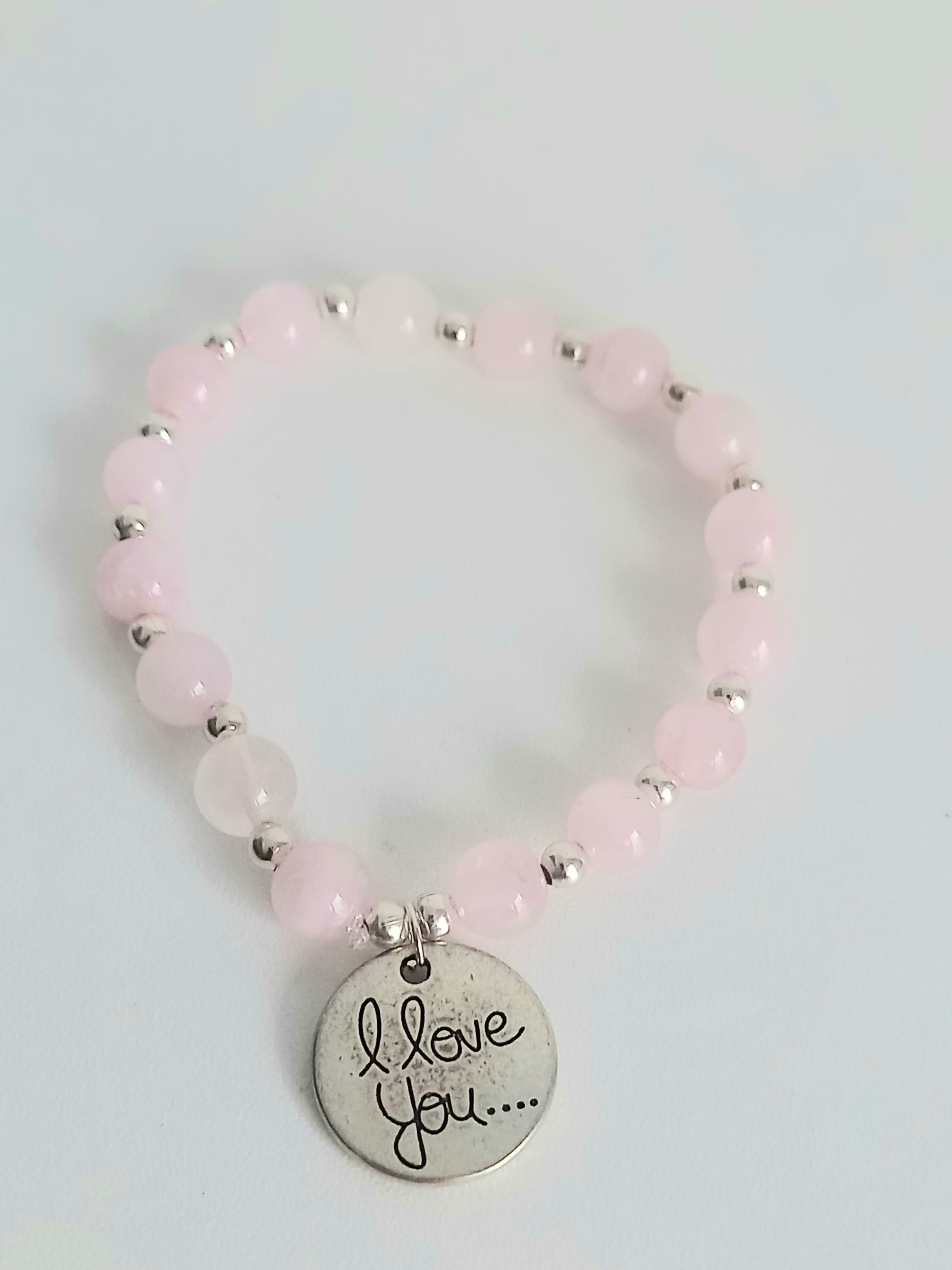 Bracelet lithothérapie Love quartz rose - Élastique acier inoxydable 15cm