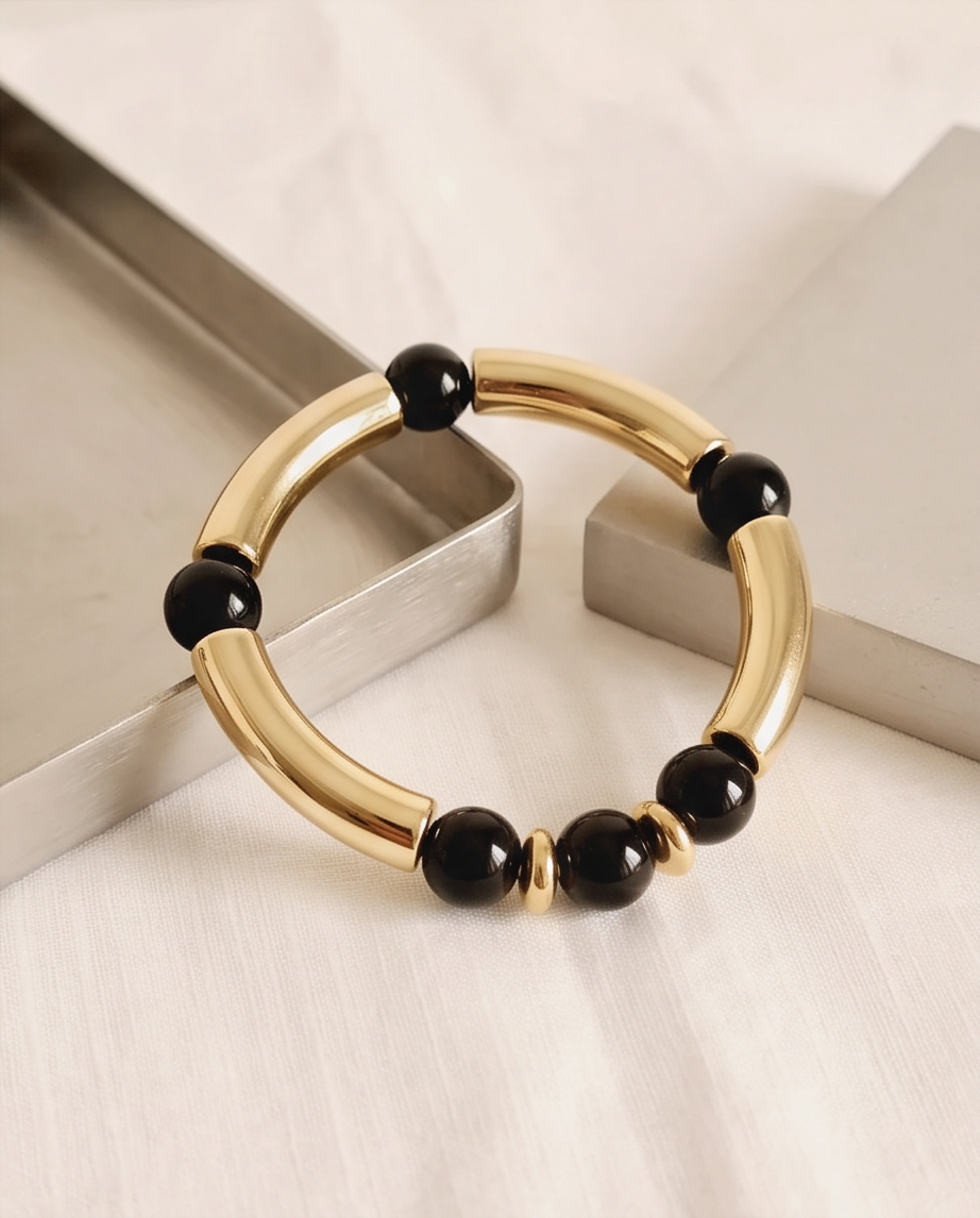 Bracelet Élégant Verre & Lumière Noir – Fait Main France