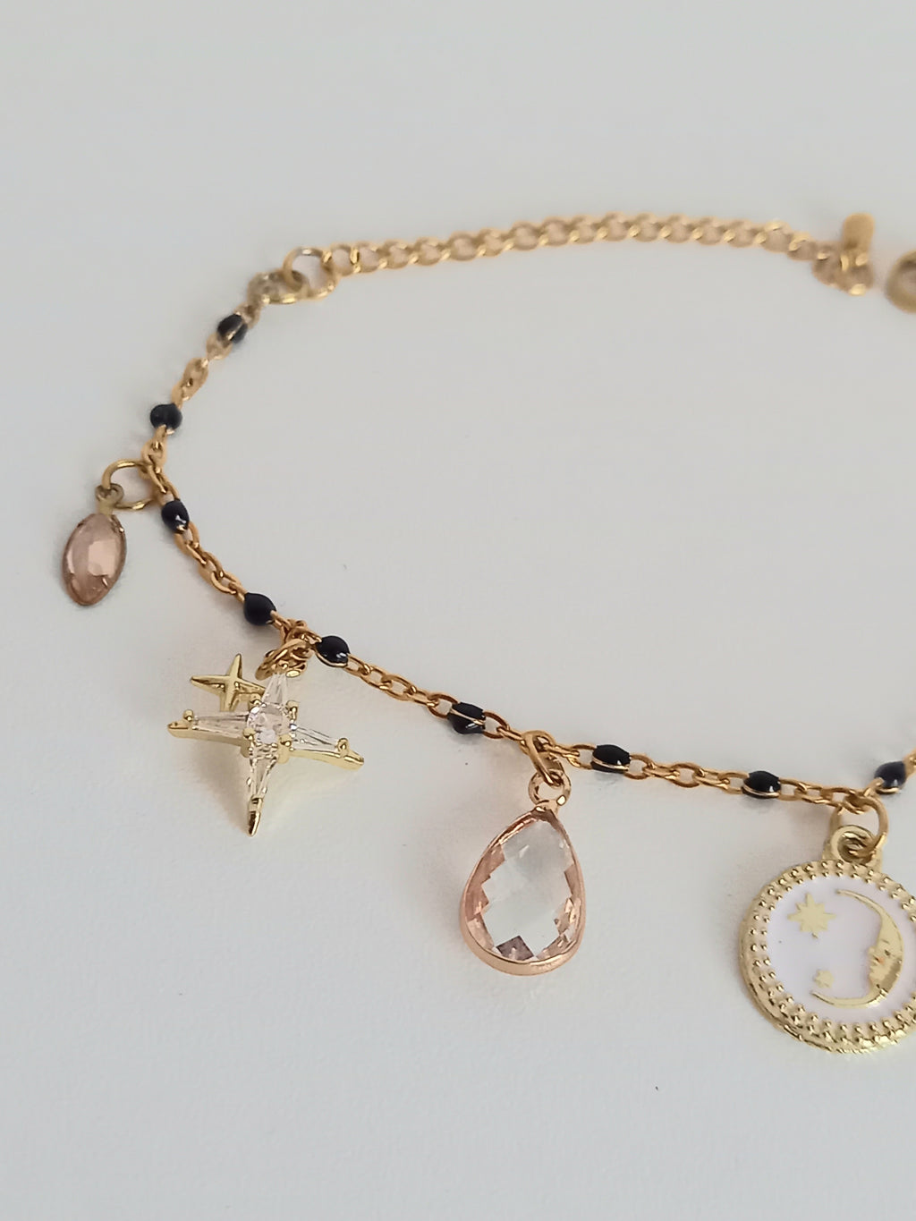 Bracelet tendance Breloques acier inoxydable verre 17cm