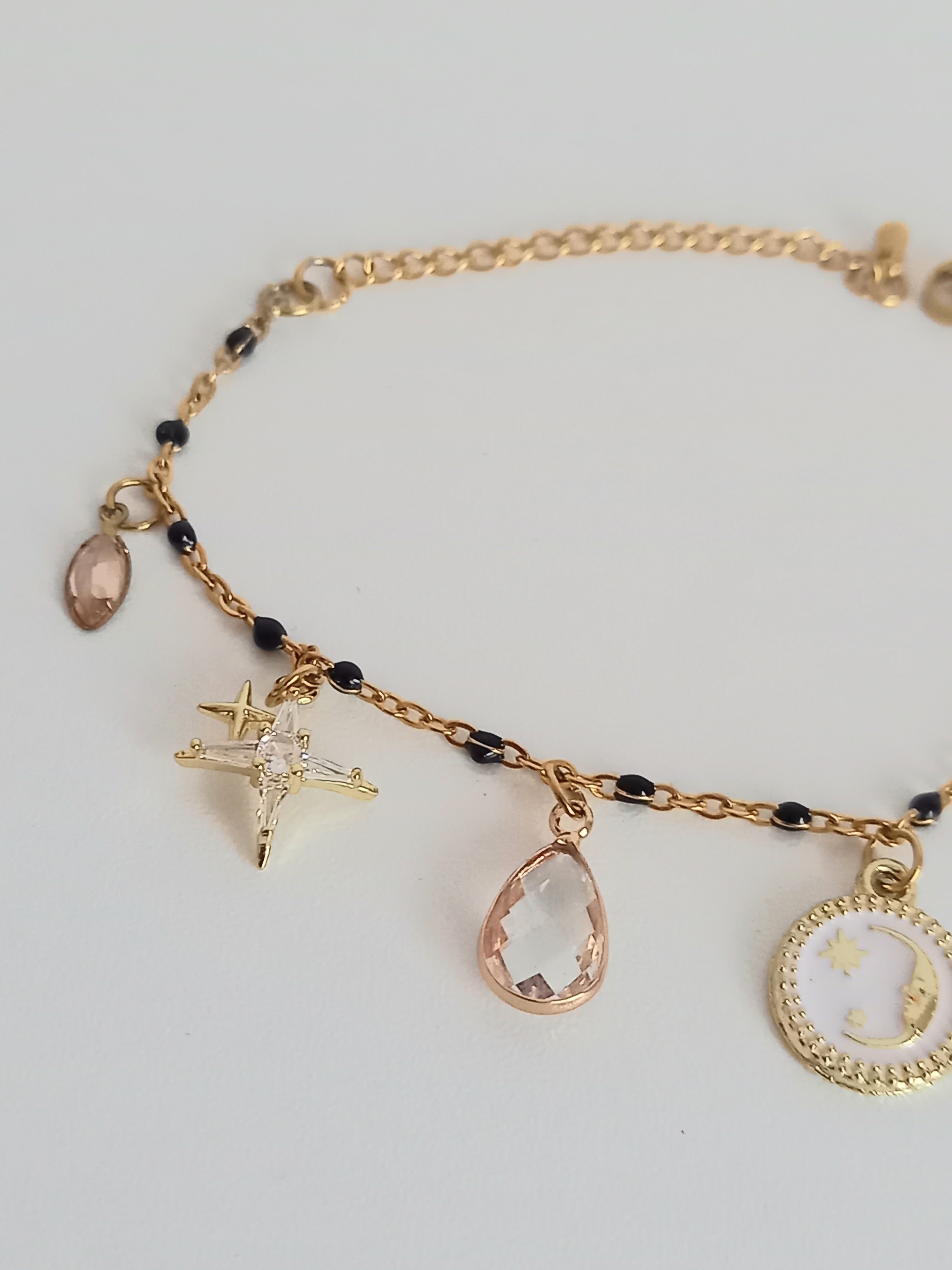 Bracelet tendance Breloques acier inoxydable verre 17cm