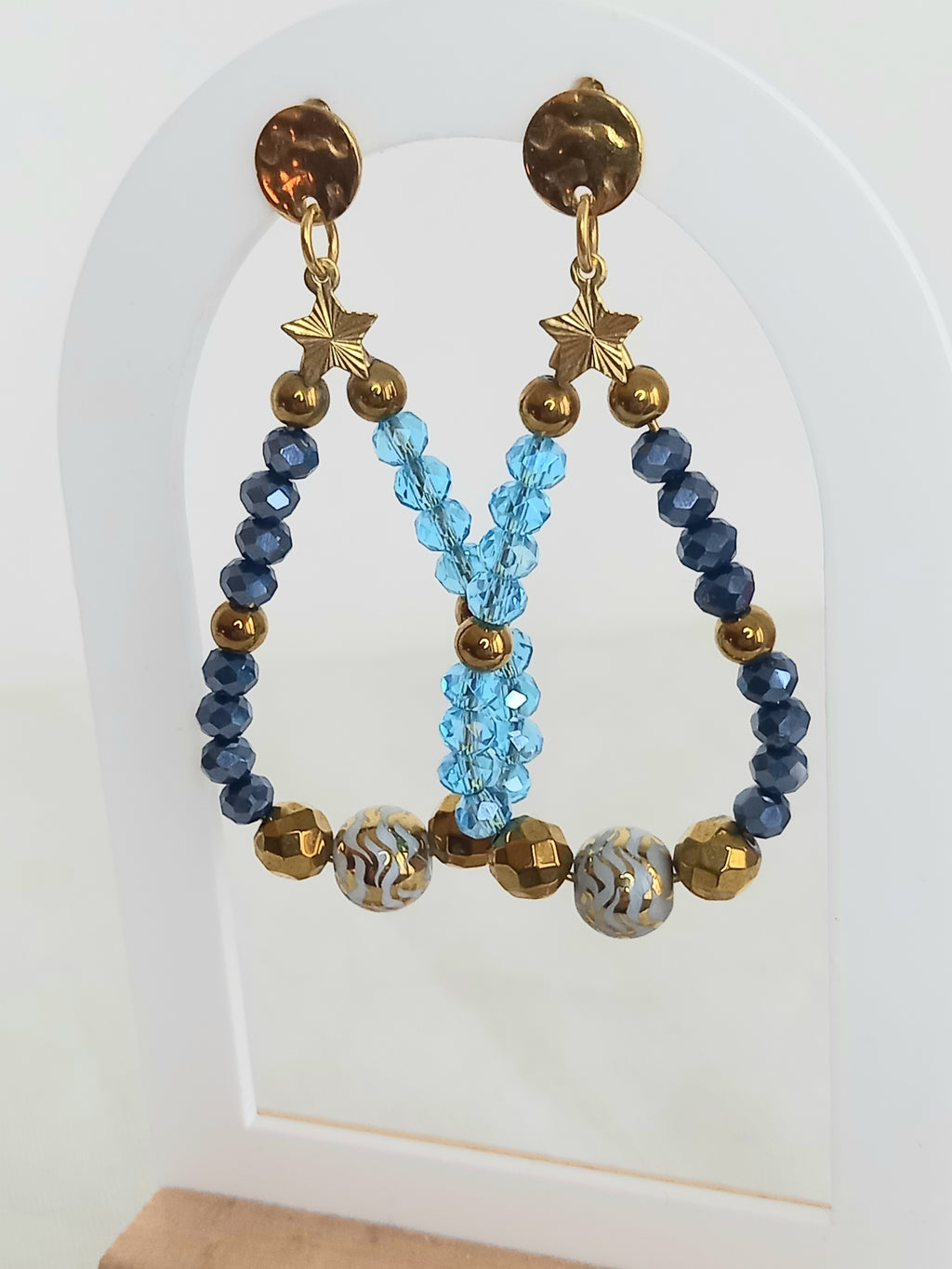 Boucles d'oreilles bleues hématite - Verre acier inoxydable