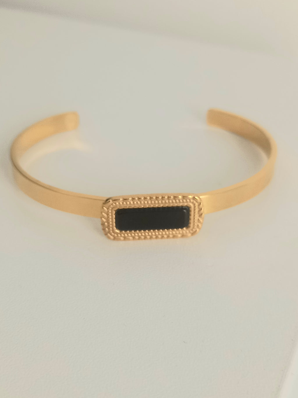 Bracelet agate noire - Acier inoxydable et perles naturelles athena