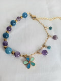 Bracelet améthyste apatite fleur - Pierres naturelles acier inoxydable
