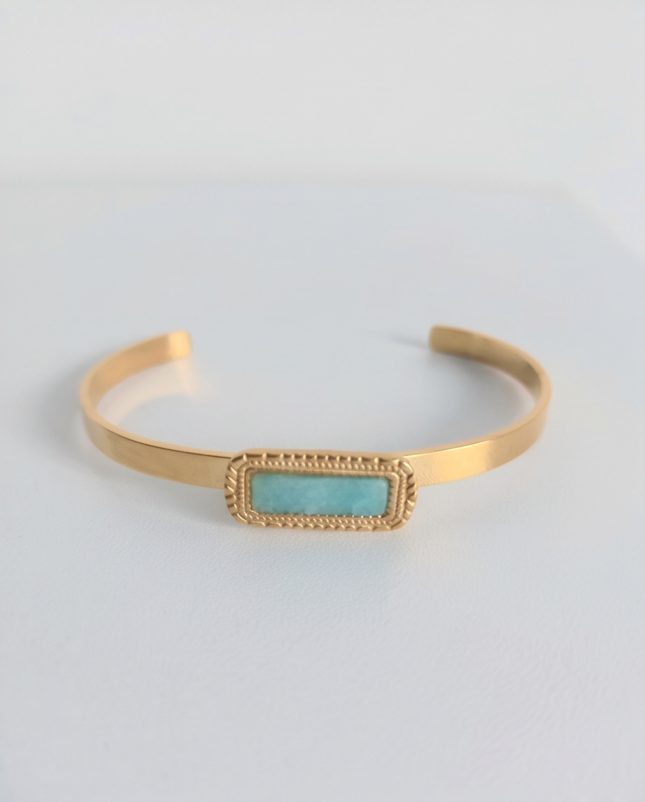 Bracelet jonc Vera amazonite - Acier inoxydable ajustable