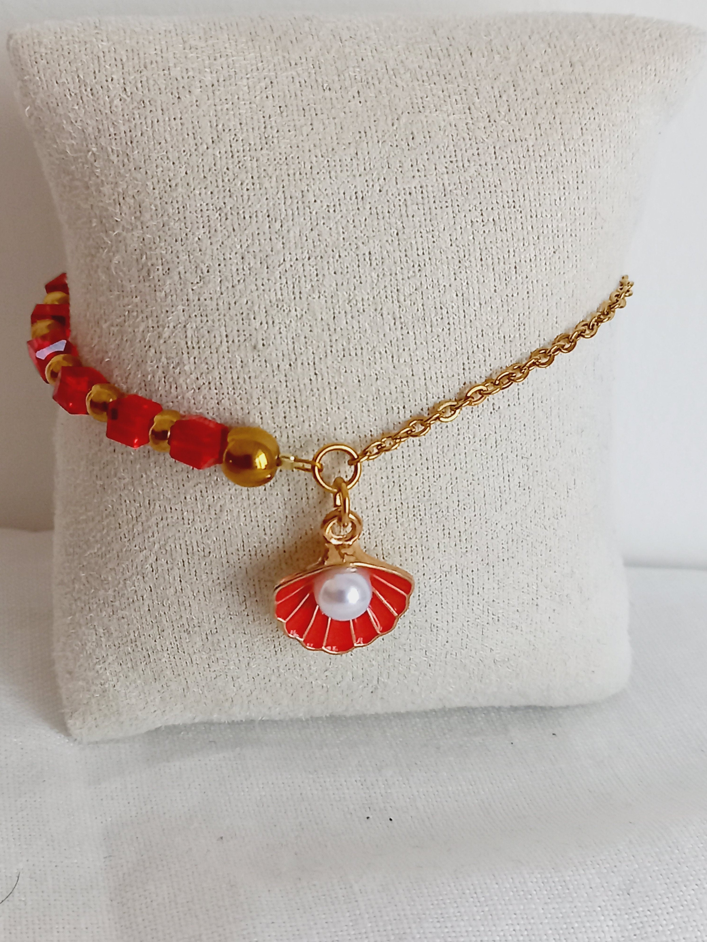 Bracelet en acier inoxydable,perles  verre , rouge passion