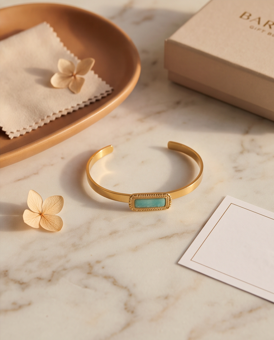 Bracelet jonc Vera amazonite - Acier inoxydable ajustable