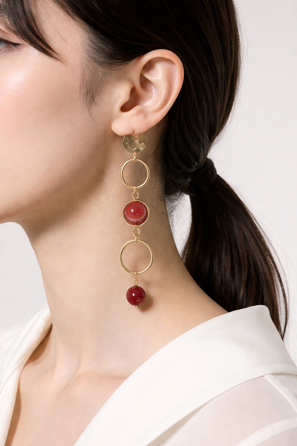 Boucles d'oreilles en cornaline et  jaspe mokaïte - Acier inoxydable Jaline