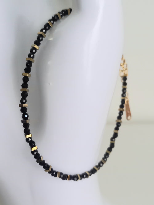 Bracelet agate noire placage ionique - Perles 3mm acier inoxydable