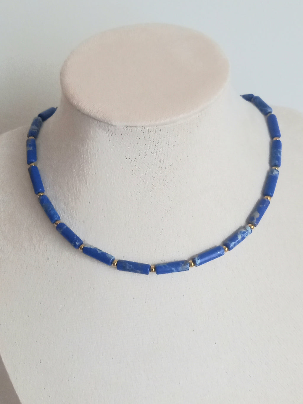 Collier lapis lazuli - Perles naturelles et acier inoxydable 40cm
