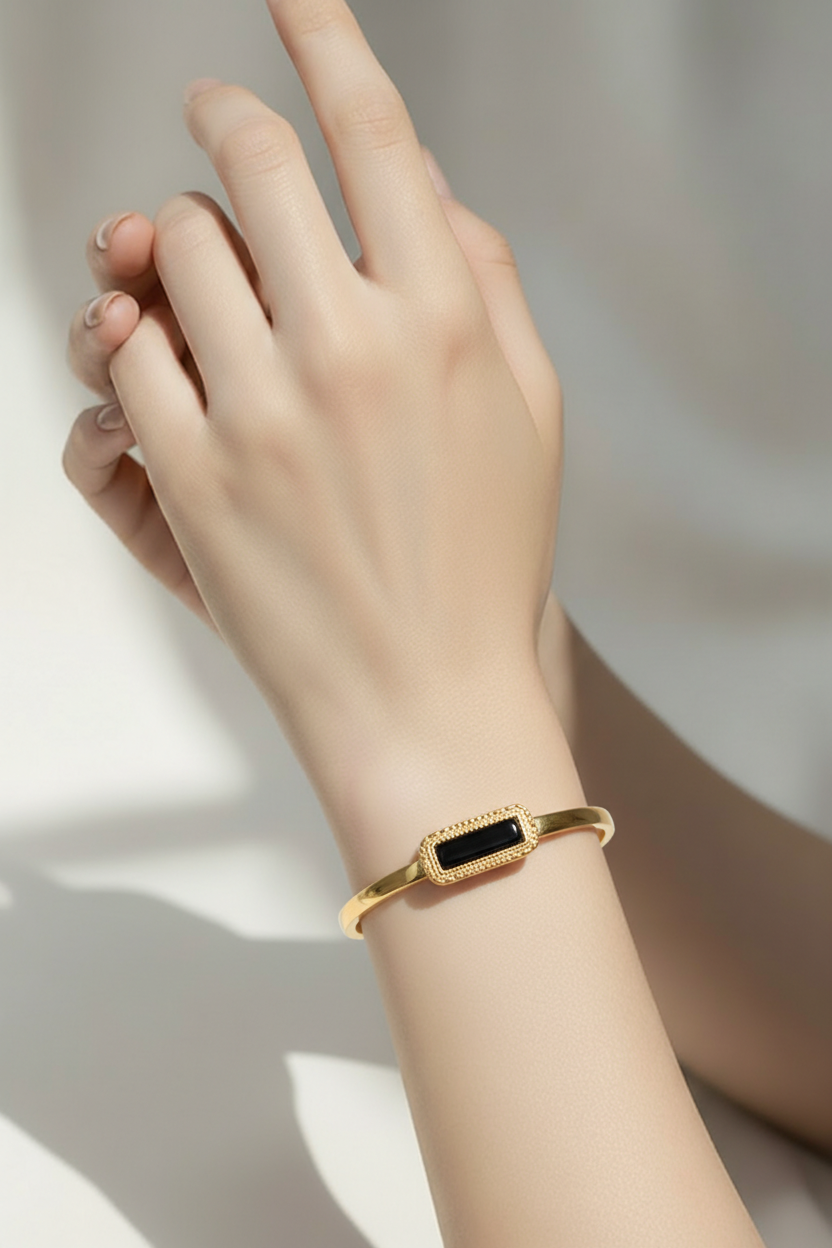 Bracelet agate noire - Acier inoxydable et perles naturelles athena