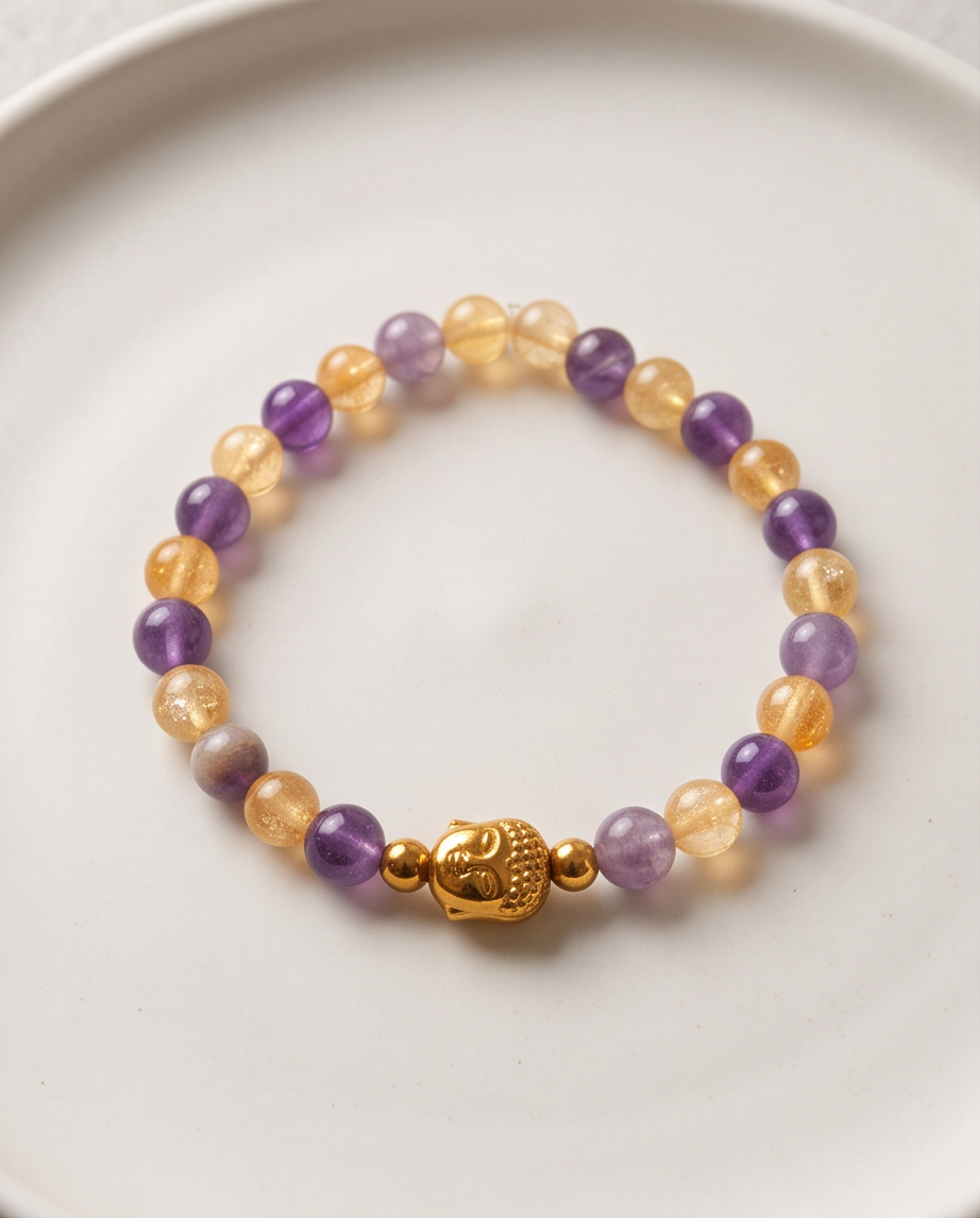 Bracelet Améthyste & Citrine – Lithothérapie | Fait Main France