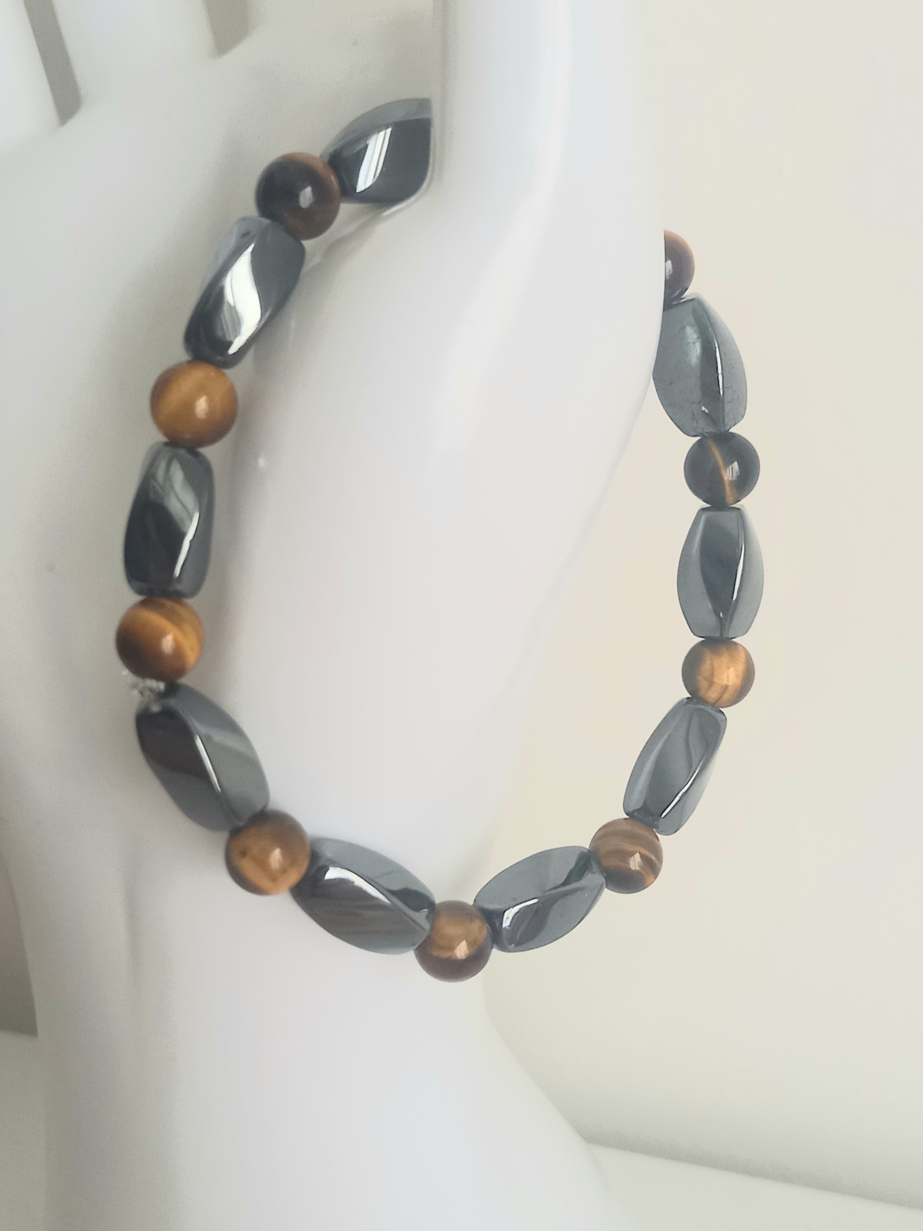 Bracelet homme œil de tigre hématite - Lithothérapie pierres naturelles