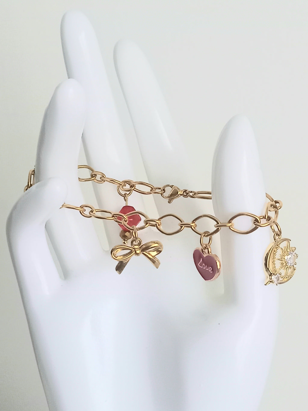 Bracelet Rouge & Or - Breloques Verre Bohème Femme Fait Main