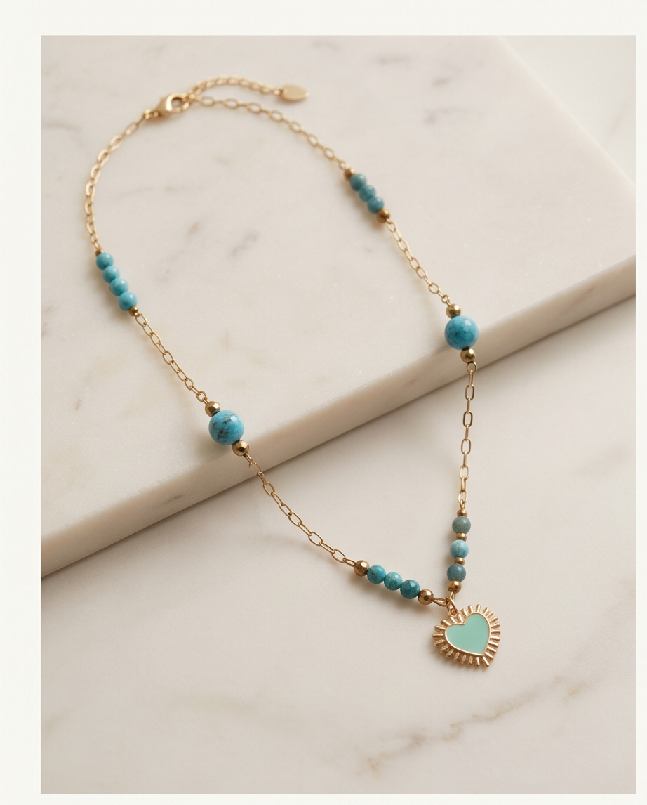 Collier lithotherapie pierre naturelle apatite , acier inoxydable Aline