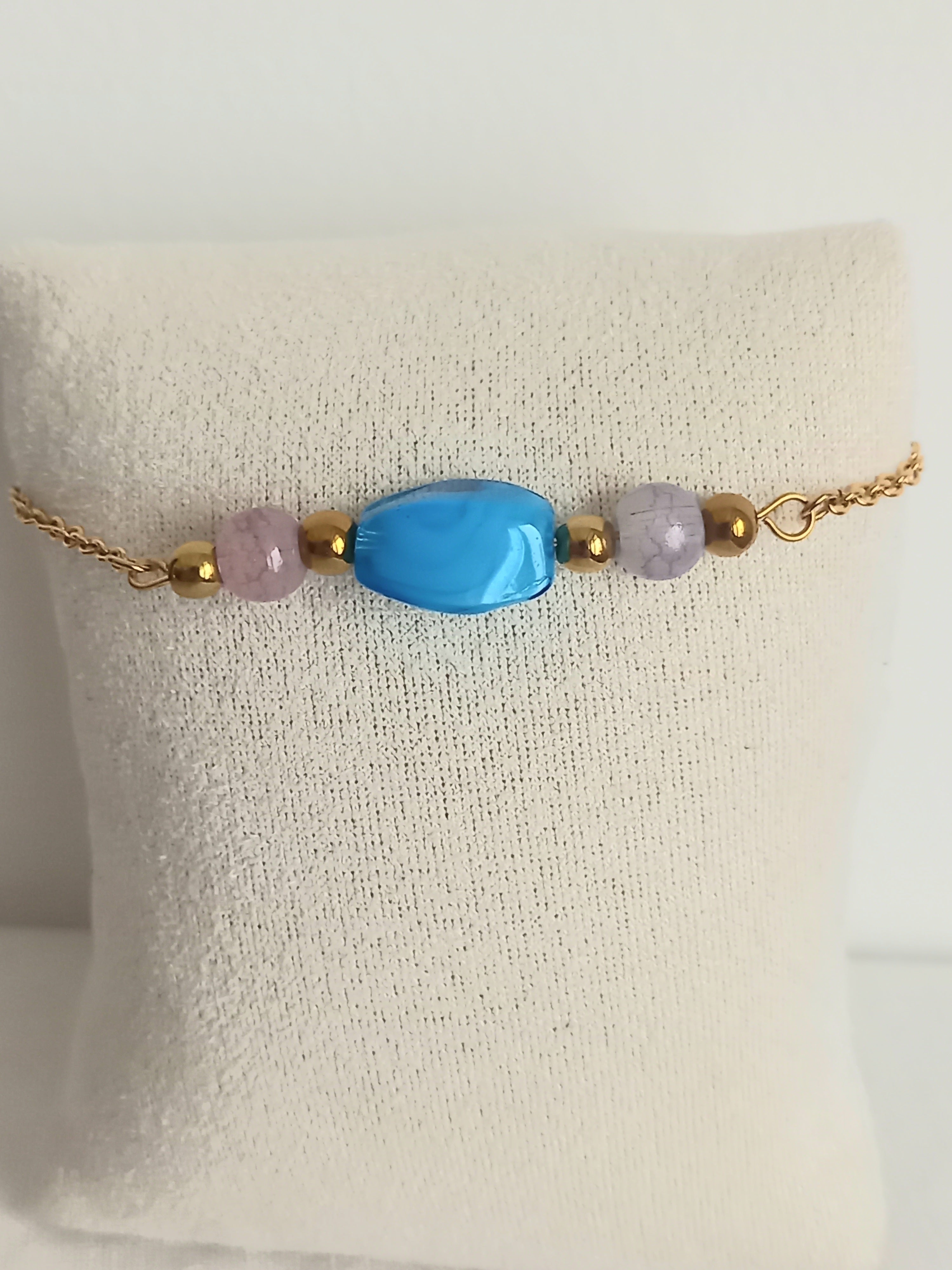 Bracelet Bohème Acier Inoxydable - Verre Perles Élégant 17cm