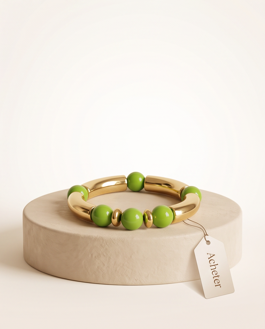 Bracelet Tendance Verre & Lumière Vert Pomme – Fait Main France