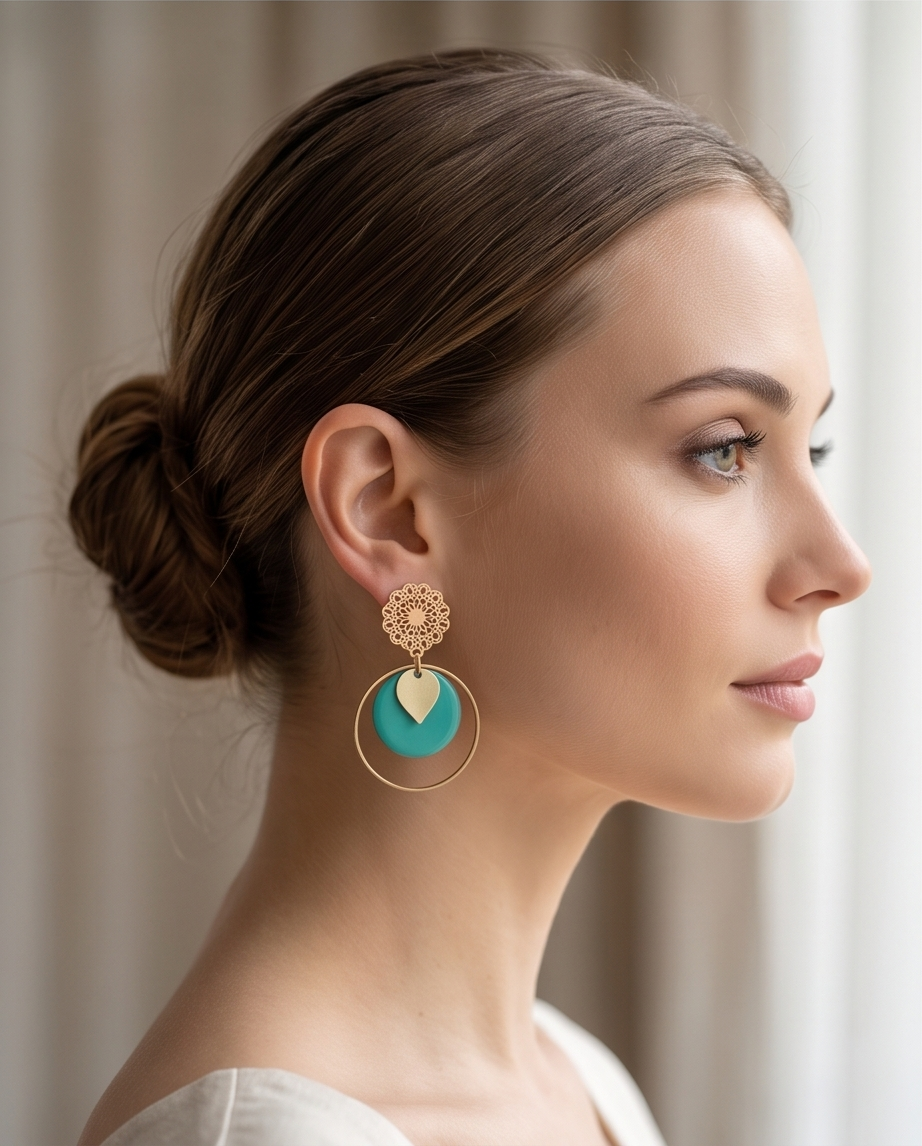 Boucles d'oreilles Eva — Émail Bleu Lac & Acier Inoxydable