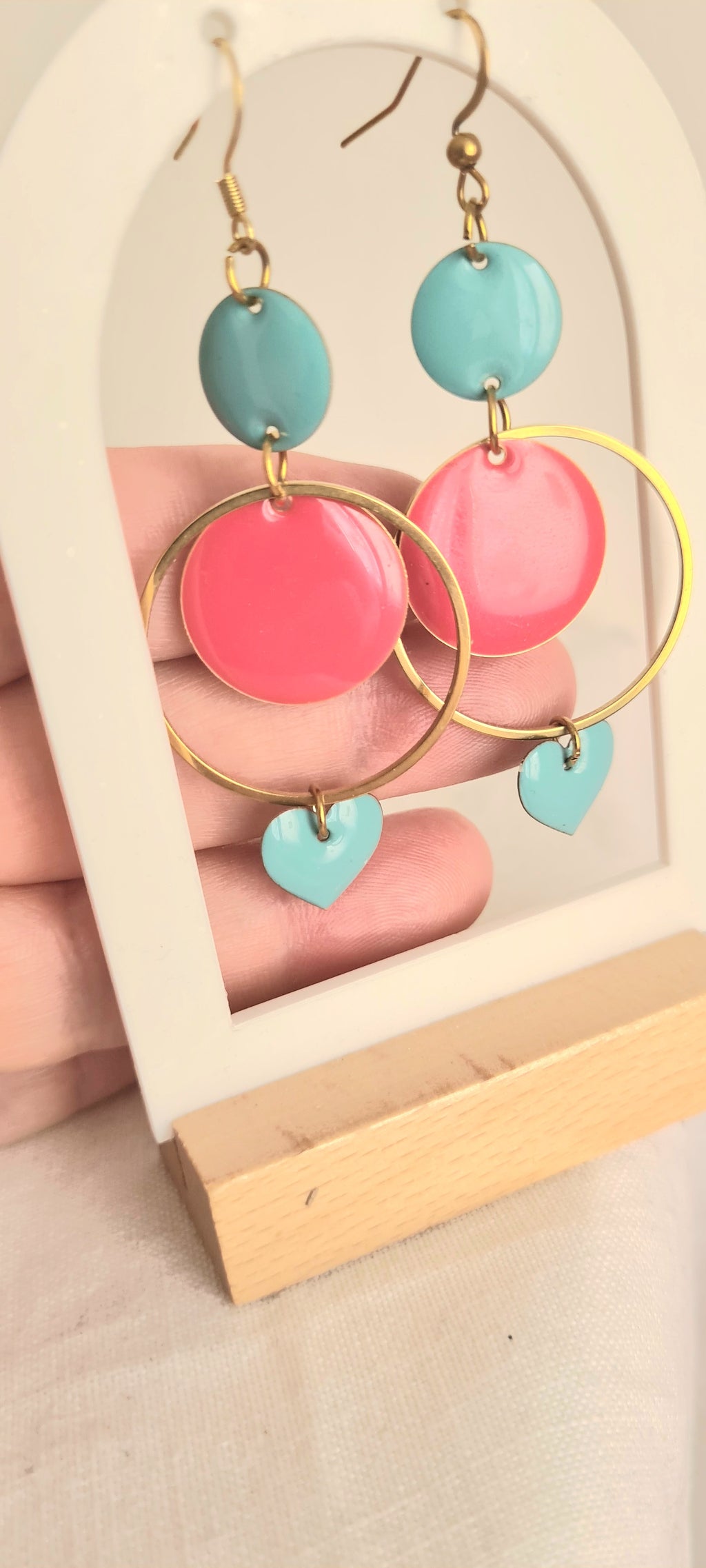 Boucles d'oreilles tendance bleues et roses – Émail coloré & Acier inoxydable | Fait main France