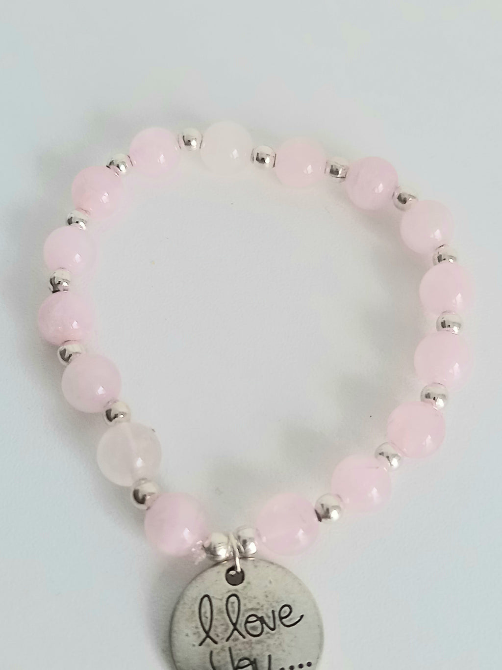 Bracelet lithothérapie Love quartz rose - Élastique acier inoxydable 15cm