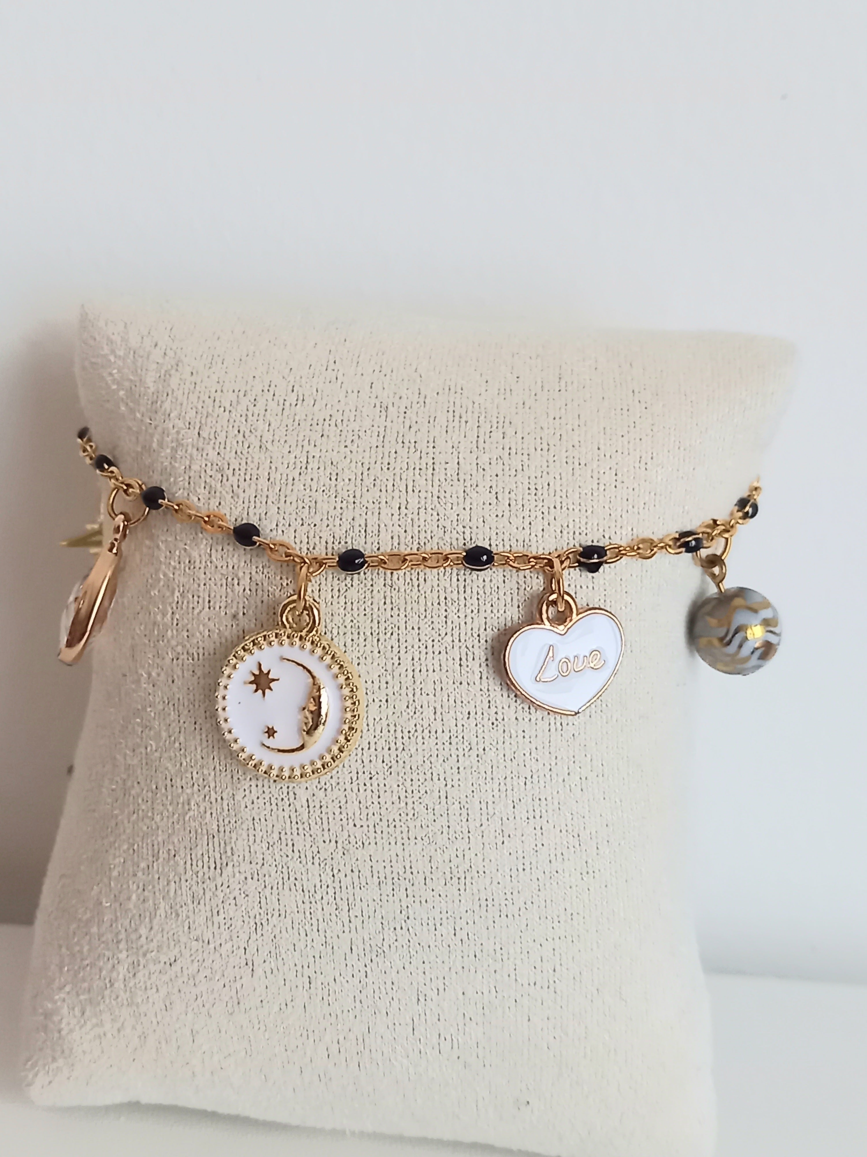 Bracelet tendance Breloques acier inoxydable verre 17cm