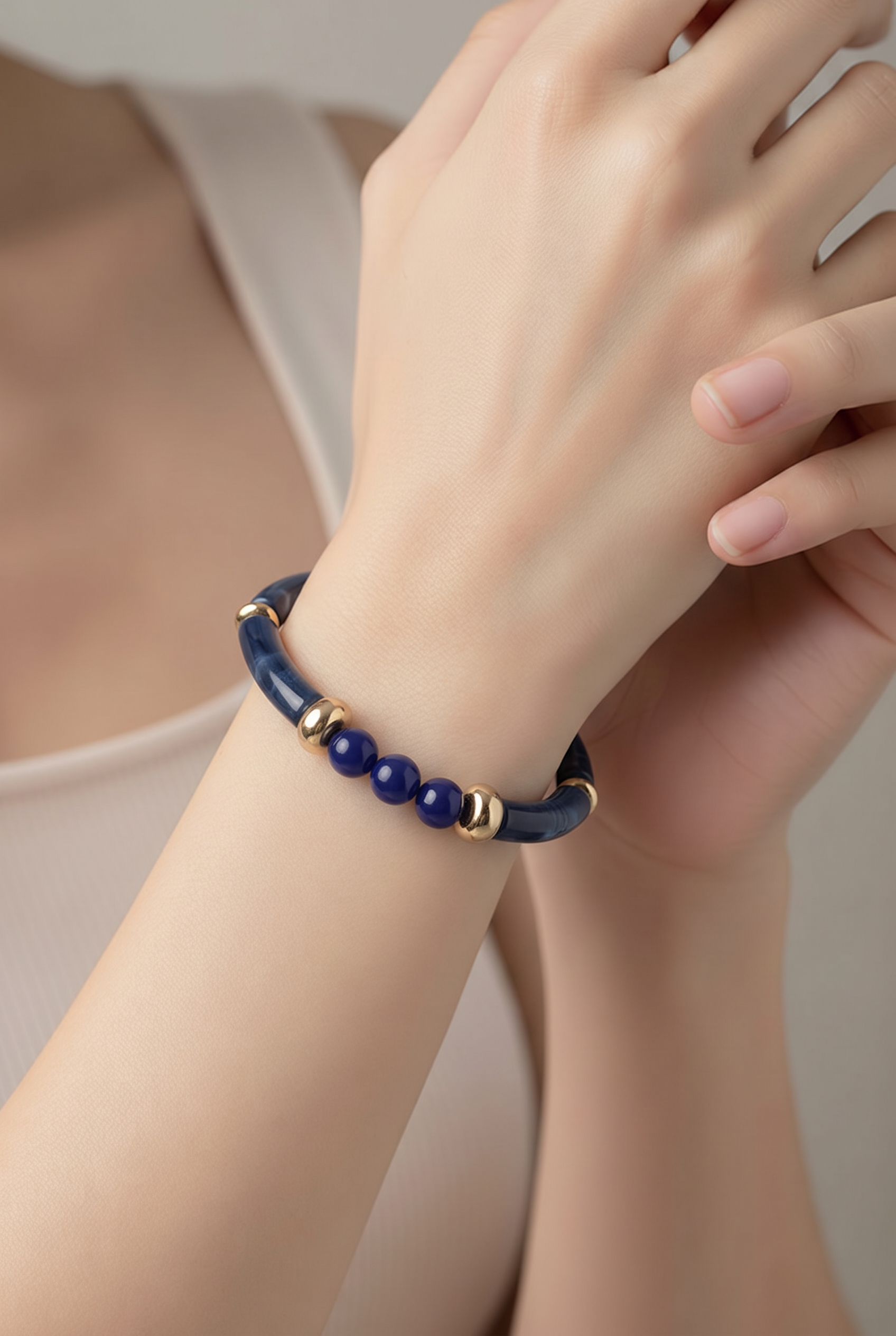 Duo de Bracelets Élégants – Perles de Verre & Acétate Doré | Fait Main en France