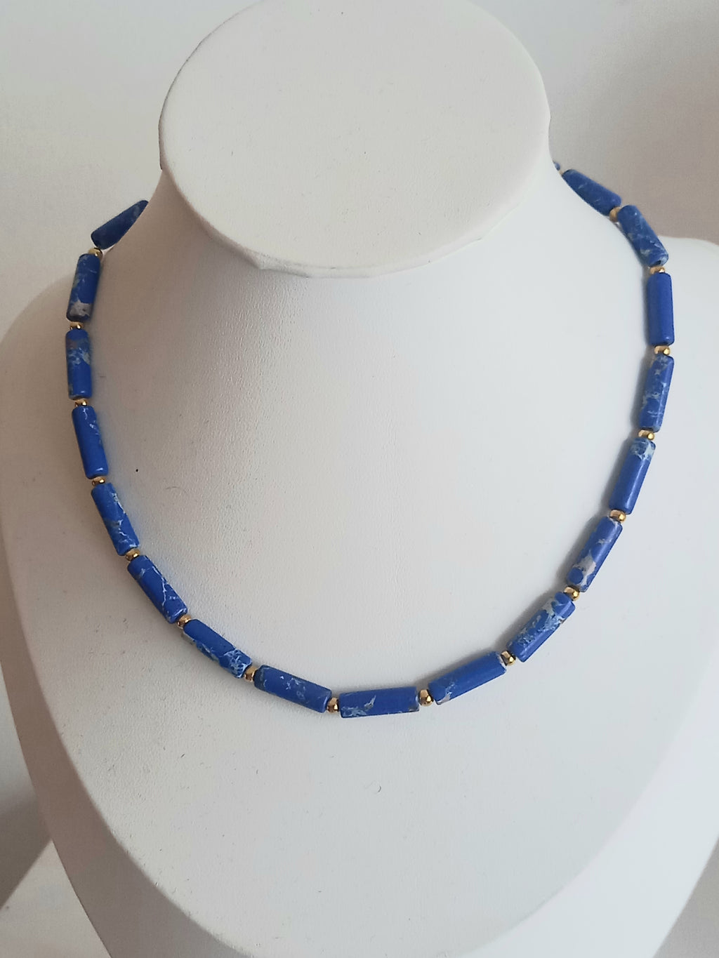 Collier lapis lazuli - Perles naturelles et acier inoxydable 40cm