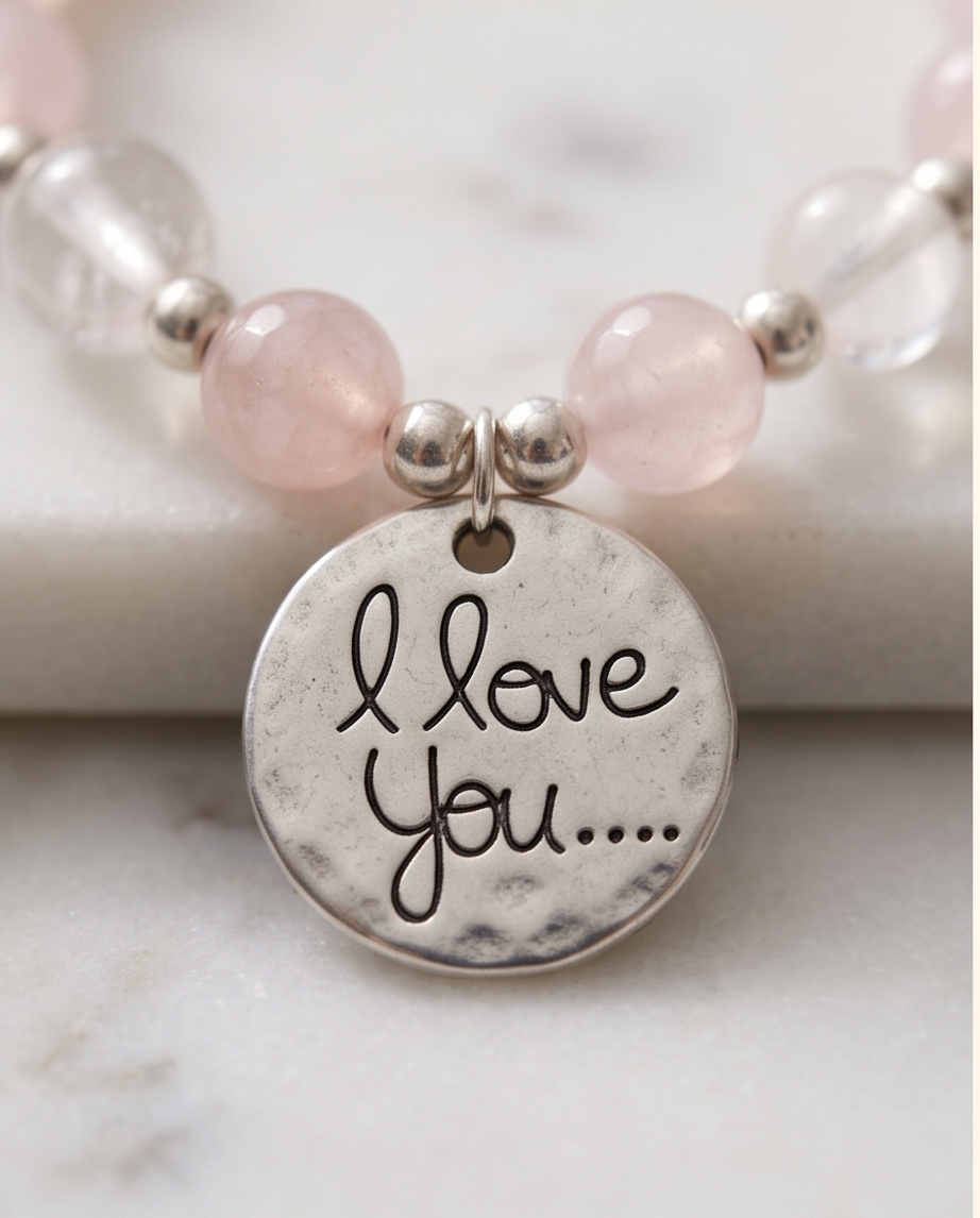 Bracelet lithothérapie Love quartz rose - Élastique acier inoxydable 15cm