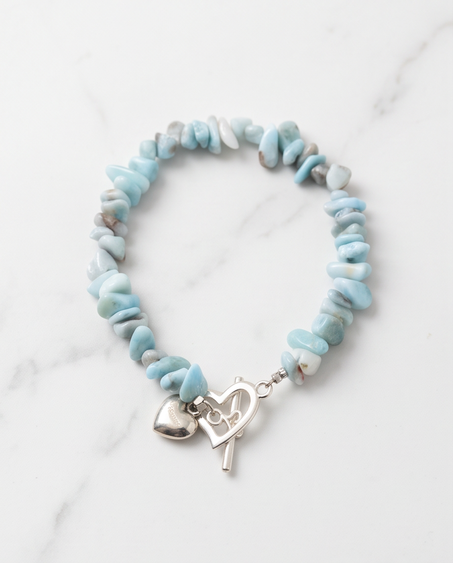 Bracelet lithothérapie larimar - Pierre chips acier inoxydable 16cm
