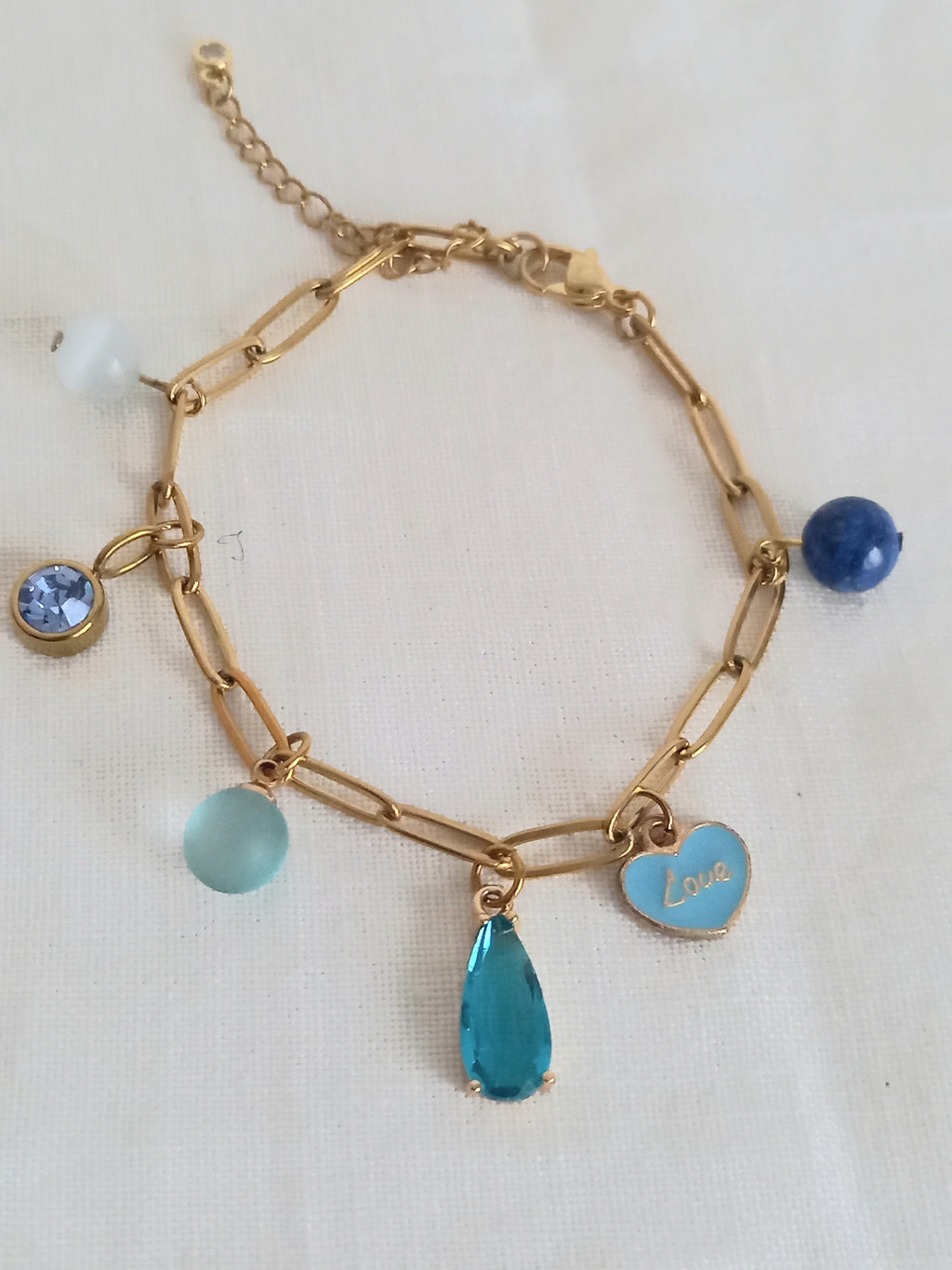 Bracelet bleu breloques - Verre acier inoxydable