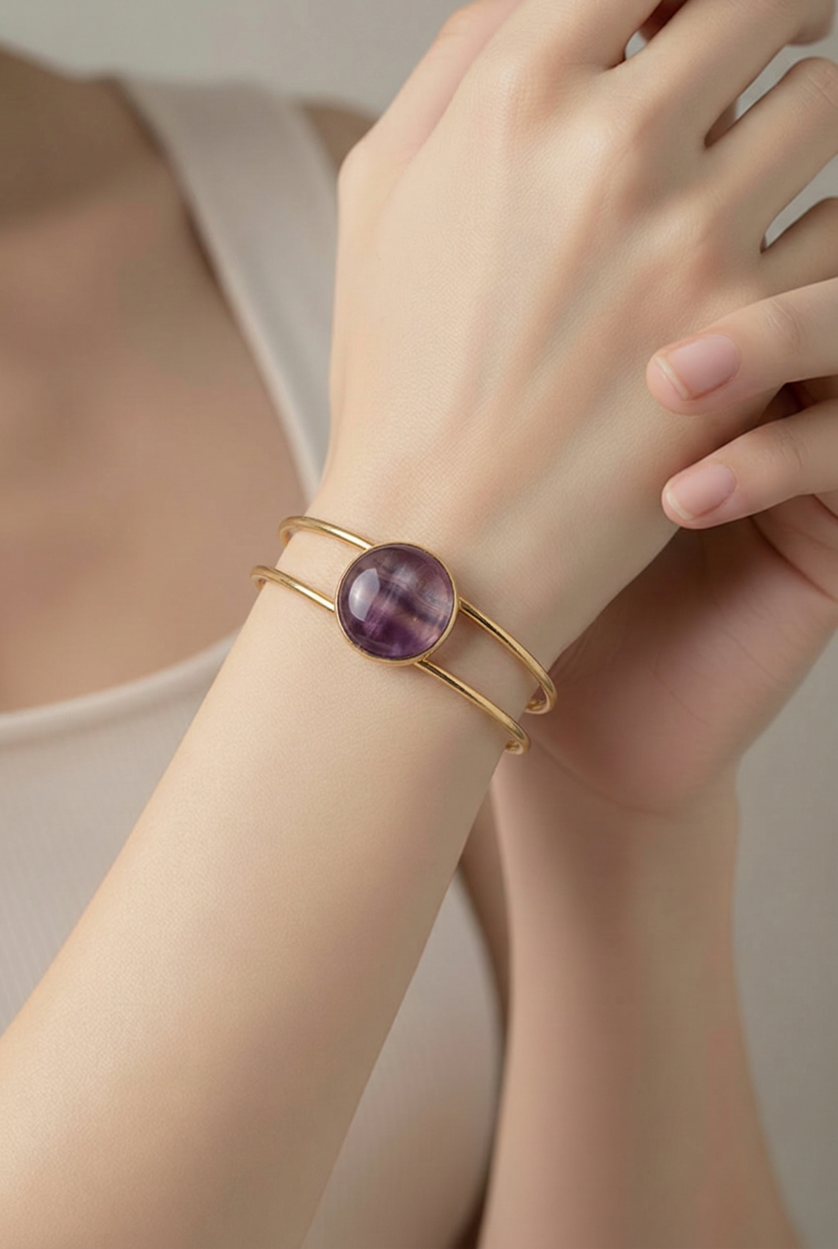 Bracelet Amelia – Améthyste & Acier Inoxydable, Lithothérapie