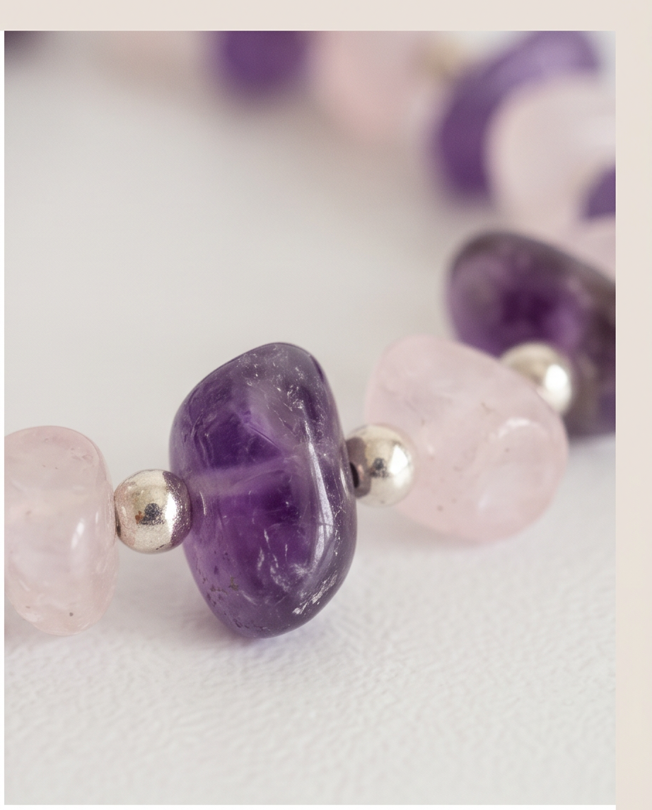Bracelet violetta, amethyste, quartz rose
