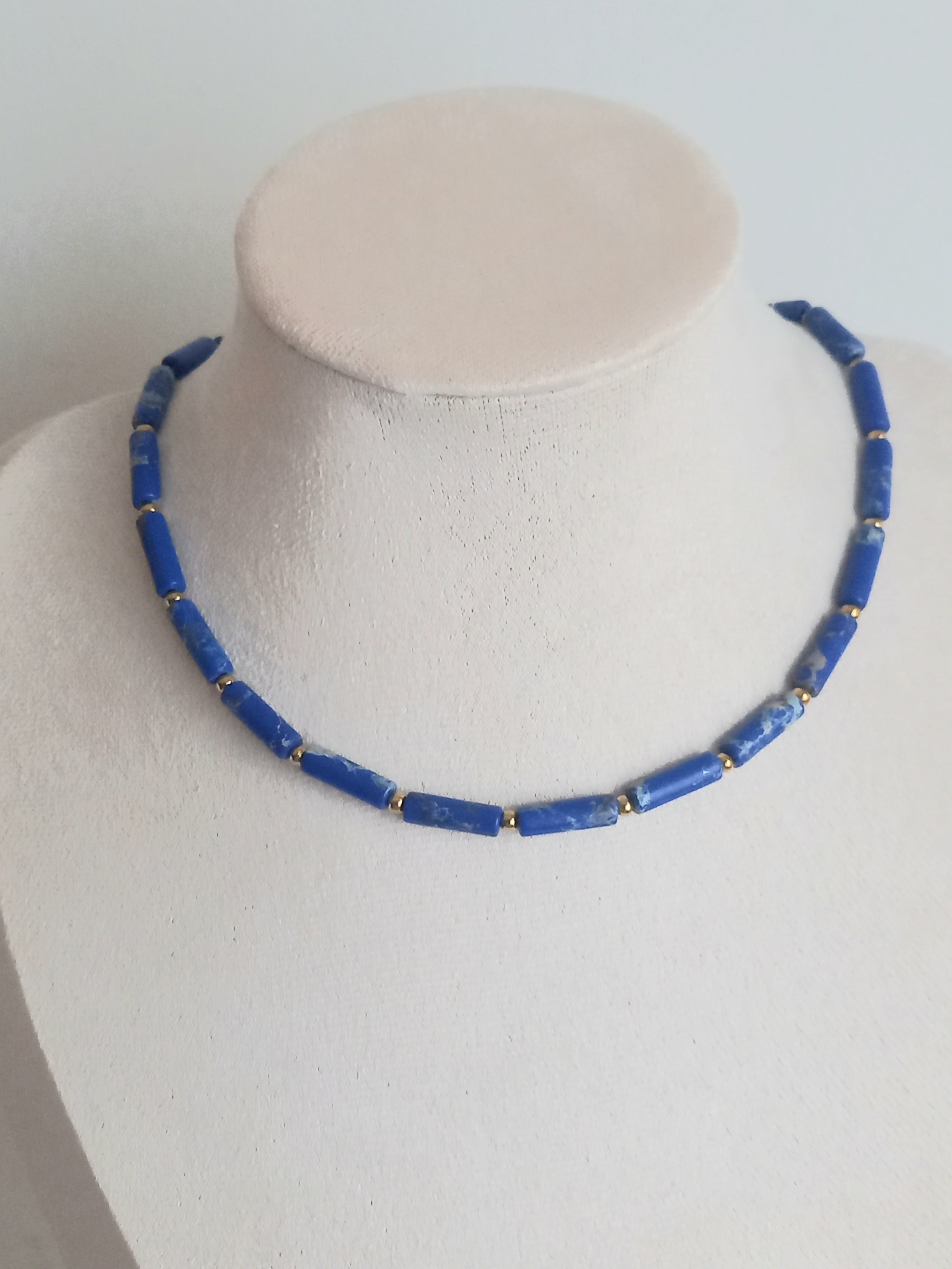 Collier lapis lazuli - Perles naturelles et acier inoxydable 40cm
