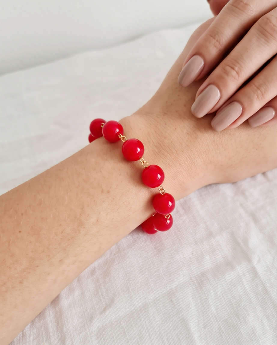 Bracelet Rouge Passion – Perles en Verre & Acier Inoxydable