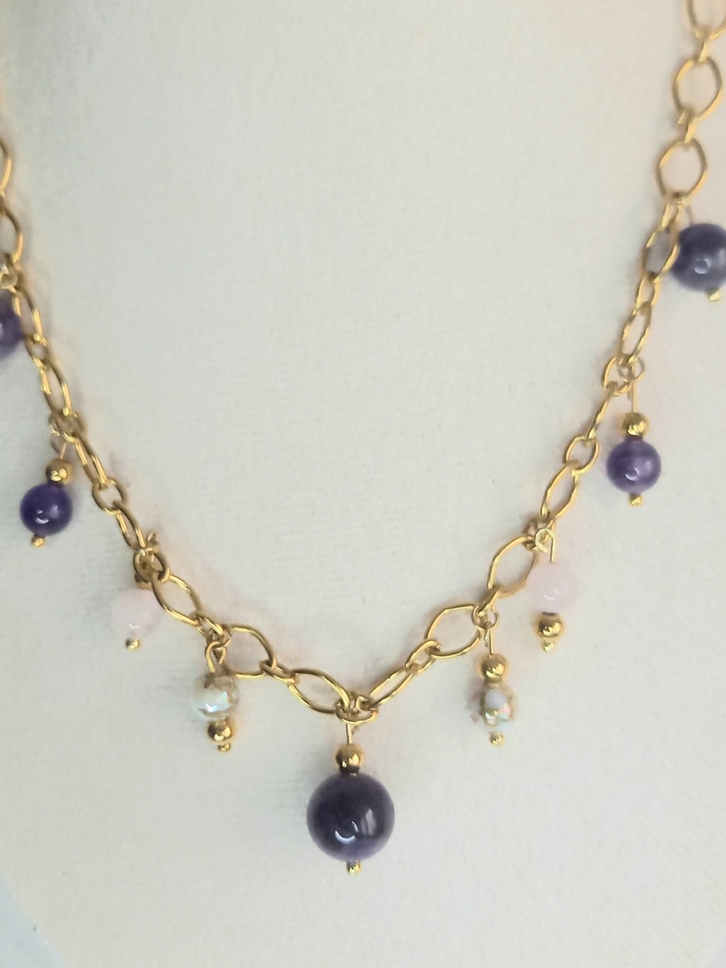 Collier Améthyste & Quartz Rose - Pierres Naturelles Acier Inoxydable  violetta 40cm