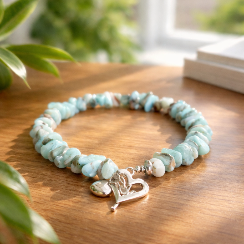 Bracelet lithothérapie larimar - Pierre chips acier inoxydable 16cm