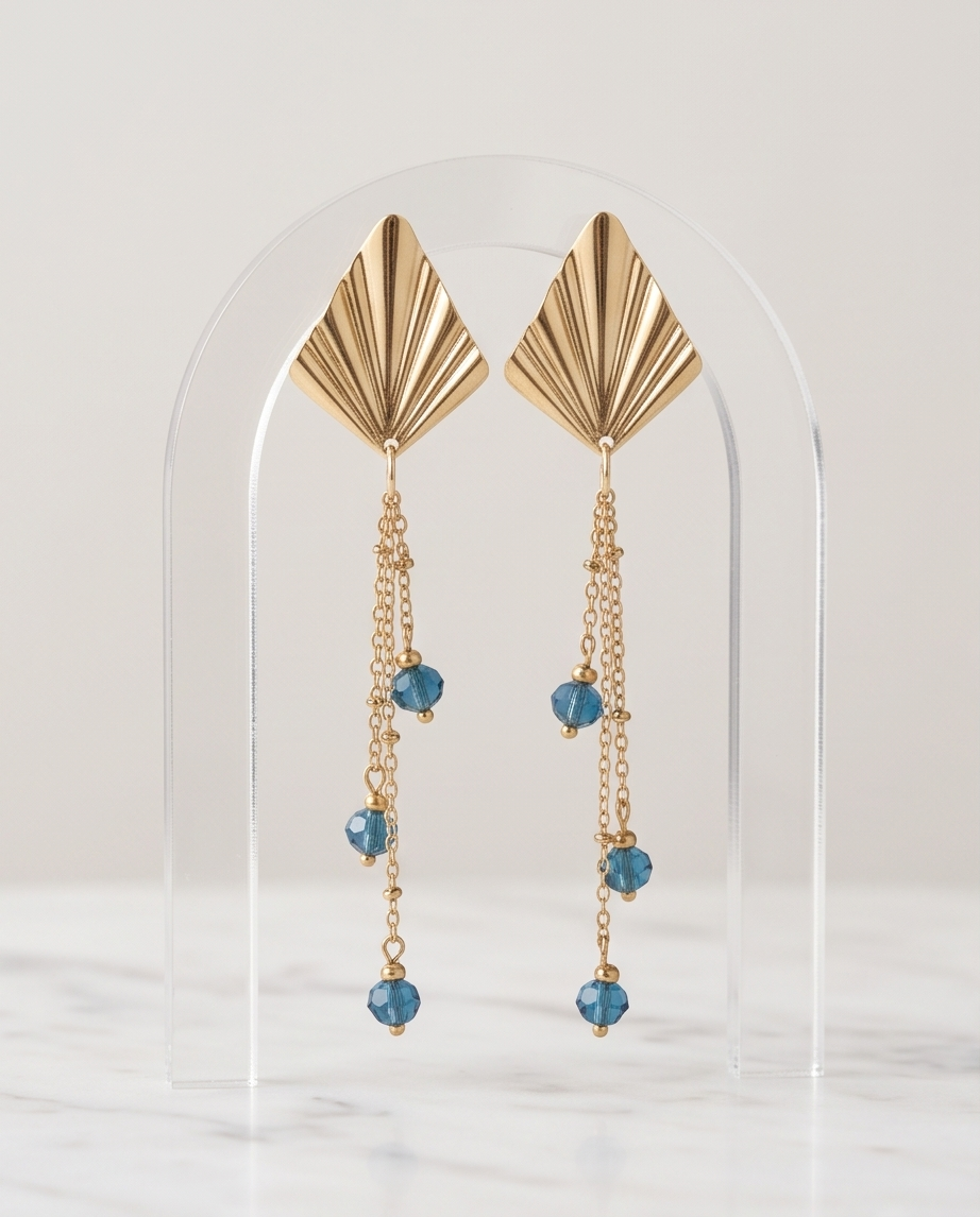 Boucles d'oreilles cristal bleu & acier doré — Élaine Bohème