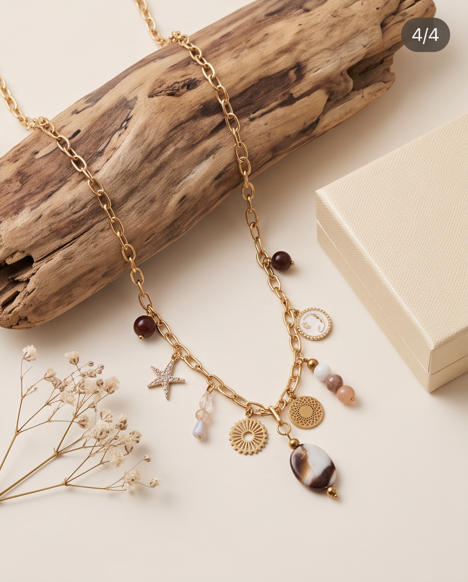 Collier Loana - Nacre & Pierre Naturelle, Acier Inoxydable