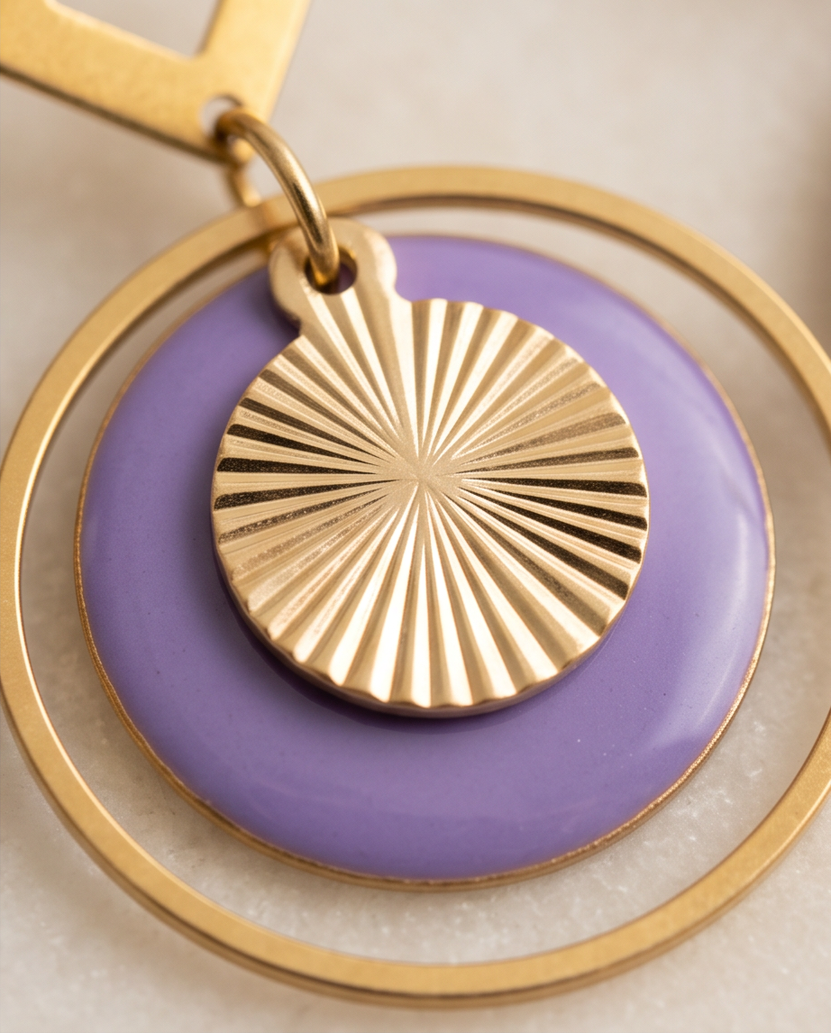 Boucles d'oreilles violettes en émail – Acier inoxydable | Bijou bohème fait main