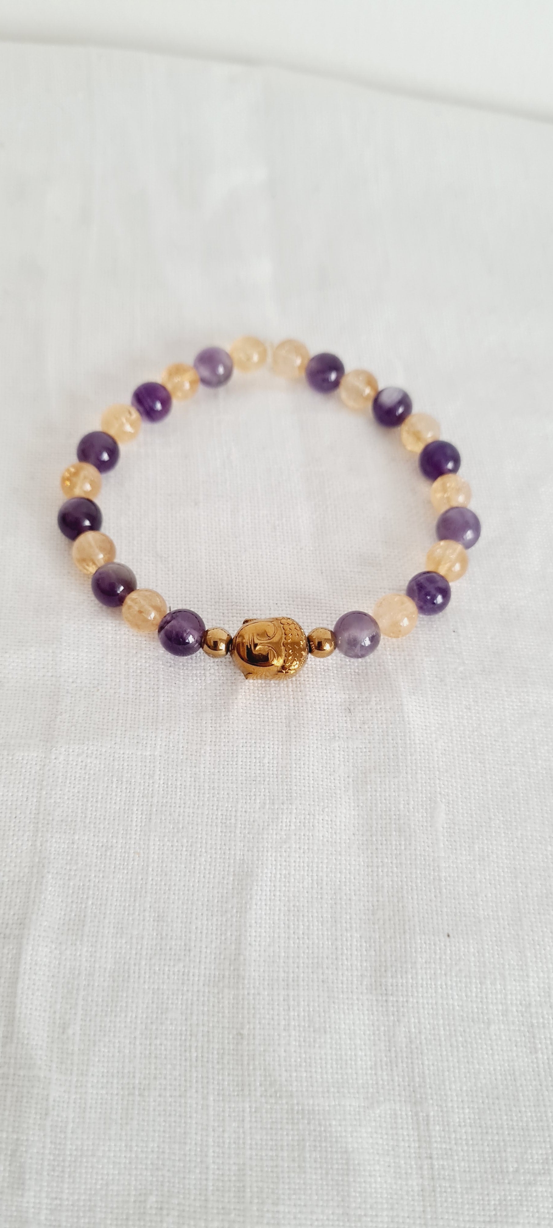 Bracelet Améthyste Citrine Bouddha - Lithothérapie Spirituel France