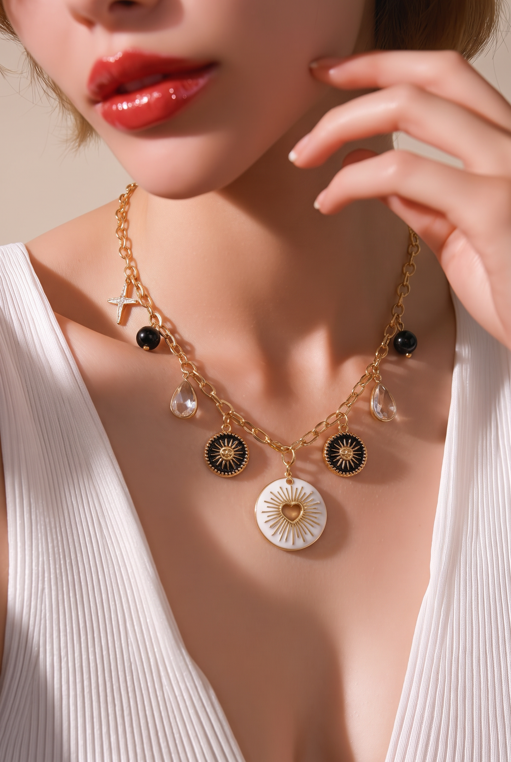 Collier Loana - Nacre & Pierre Naturelle, Acier Inoxydable