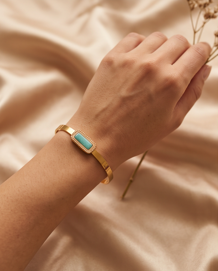 Bracelet jonc Vera amazonite - Acier inoxydable ajustable