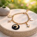 Bracelet Luna breloques - Chaîne acier inoxydable émail 16cm