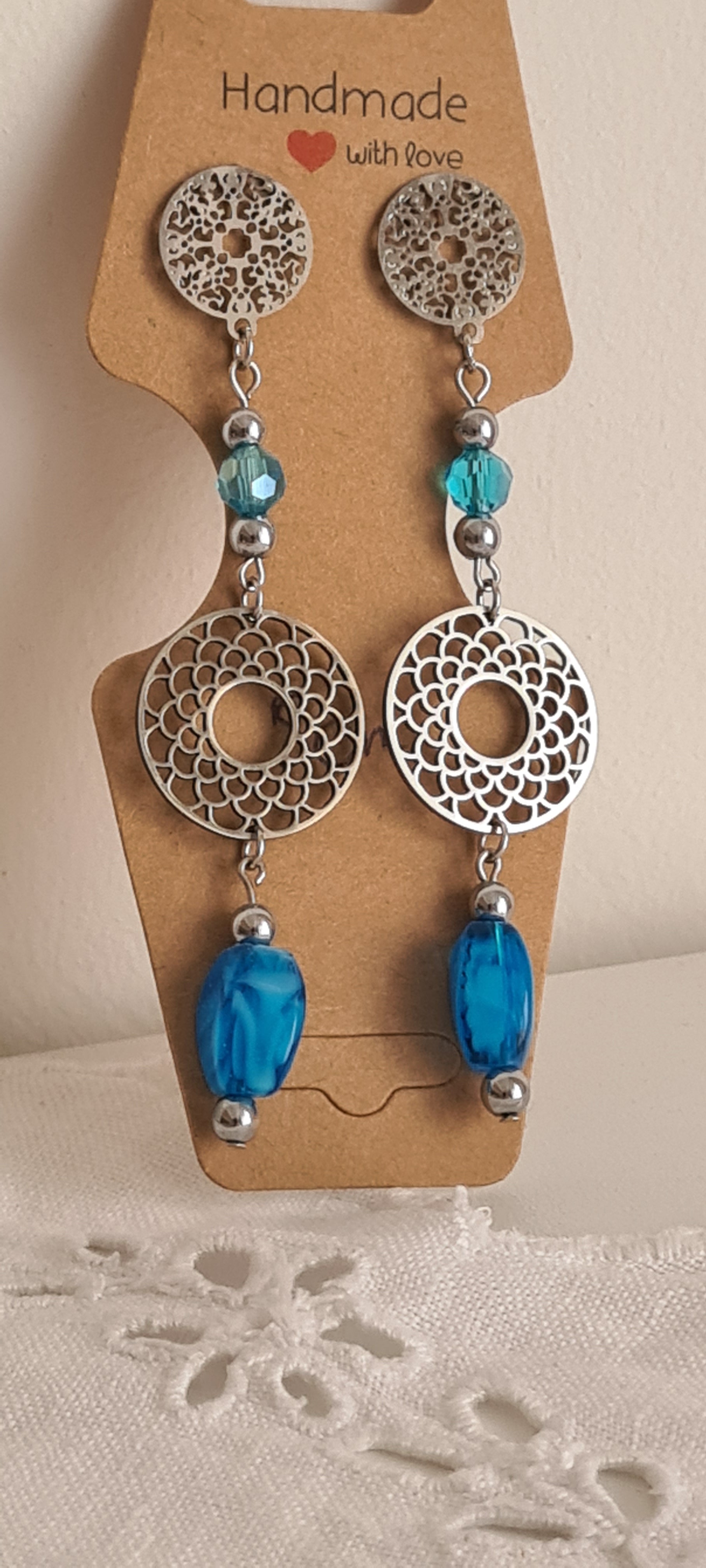 Boucles d'oreilles Perles de Verre Bleues – Fait Main France
